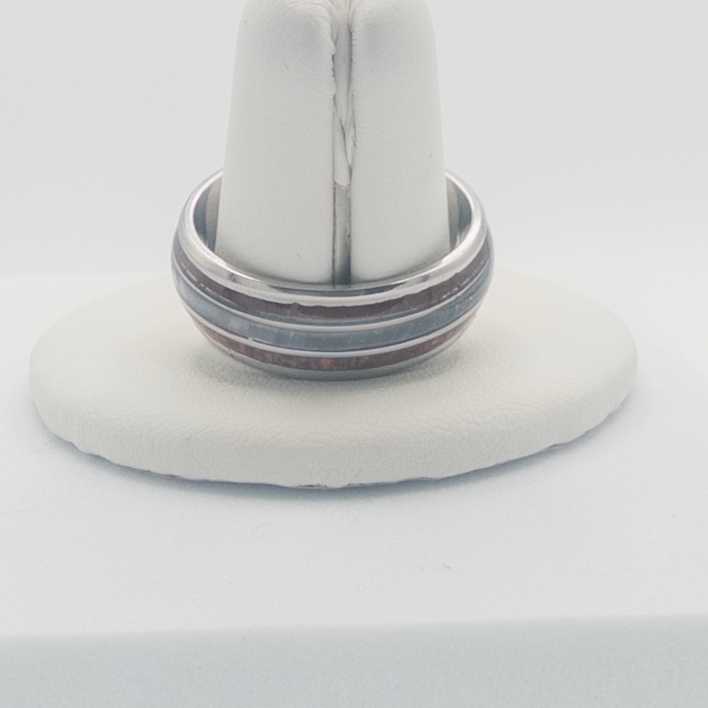 Mens Tungsten Carbide Ring With Wood & Opal Inlay Durable & Stylish Design - Picture 12 of 13